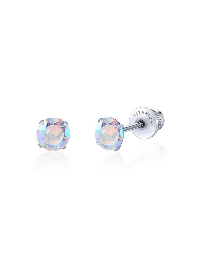 Limerencia Hypoallergenic G23 Implant Grade Titanium Screw Back Earrings Tragus 20G Helix F136 Piercing Post for Sensitive Ears Simulated Diamond Cartilage (5 mm, Aurora Borealis) - Image 1