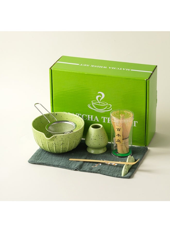 GuRiver 7 Piece Matcha Tea Set Matcha Whisk Kit Matcha Ceramic Bowl Matcha Whisk, White Whisk Holder Traditional Scoop Perfect Set to a Traditional of Matcha Tool（Green） - Image 1