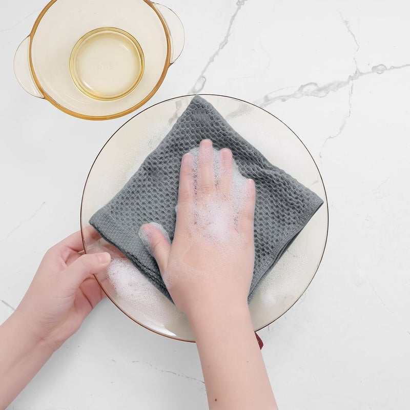 Homaxy 100% Cotton Waffle Weave Kitchen Dish Cloths, Ultra Soft Absorbent Quick Drying Dish Towels, 12 x 12 Inches, 8-Pack, Grey - Image 4