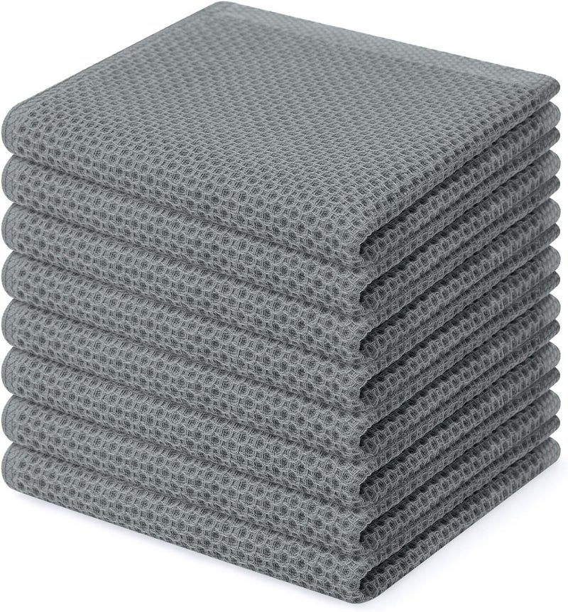 Homaxy 100% Cotton Waffle Weave Kitchen Dish Cloths, Ultra Soft Absorbent Quick Drying Dish Towels, 12 x 12 Inches, 8-Pack, Grey - Image 1