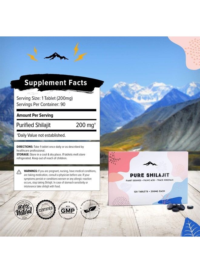 Pure Himalayan Shilajit أقراص شيلاجيت النقية 90 قرصًا (200 مجم لكل قرص) - معادن فولفيكية مشتقة من النباتات لدعم عملية التمثيل الغذائي والجهاز المناعي - Image 5