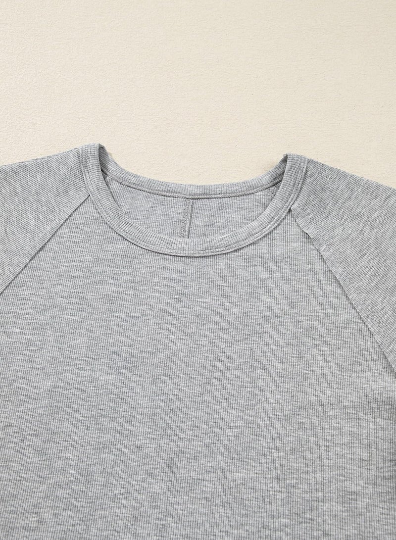 Sidefeel Womens Long Sleeve Shirts Fall Fashion 2025 Crewneck Ribbed Knit Going Out Tops Casual Tshirts Basics Tees Y2k Clothes Gray M - Image 3
