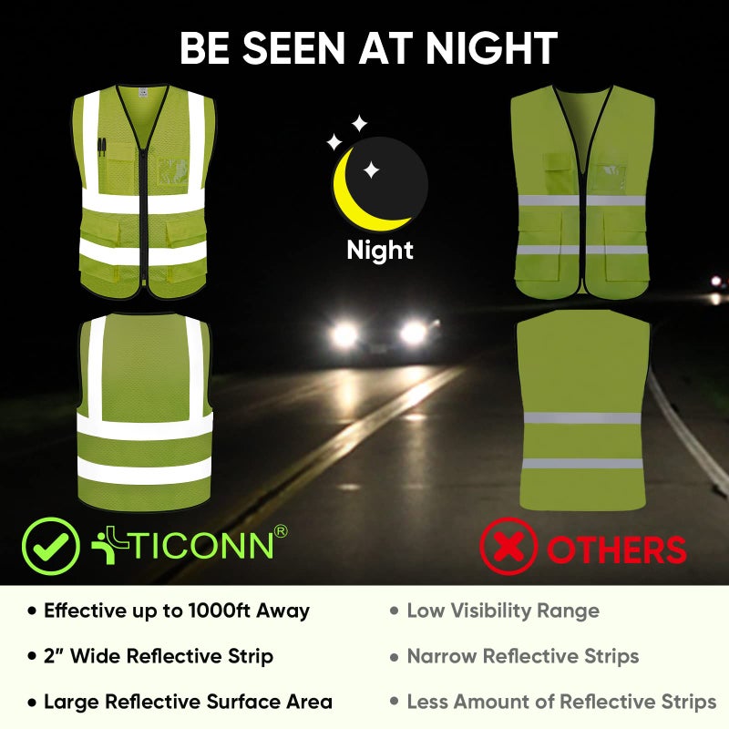 TICONN Reflective Safety Vest High Visibility Class II Mesh Vest for Women & Men Meets ANSI Standards (1PK, Yellow, L) - Image 3