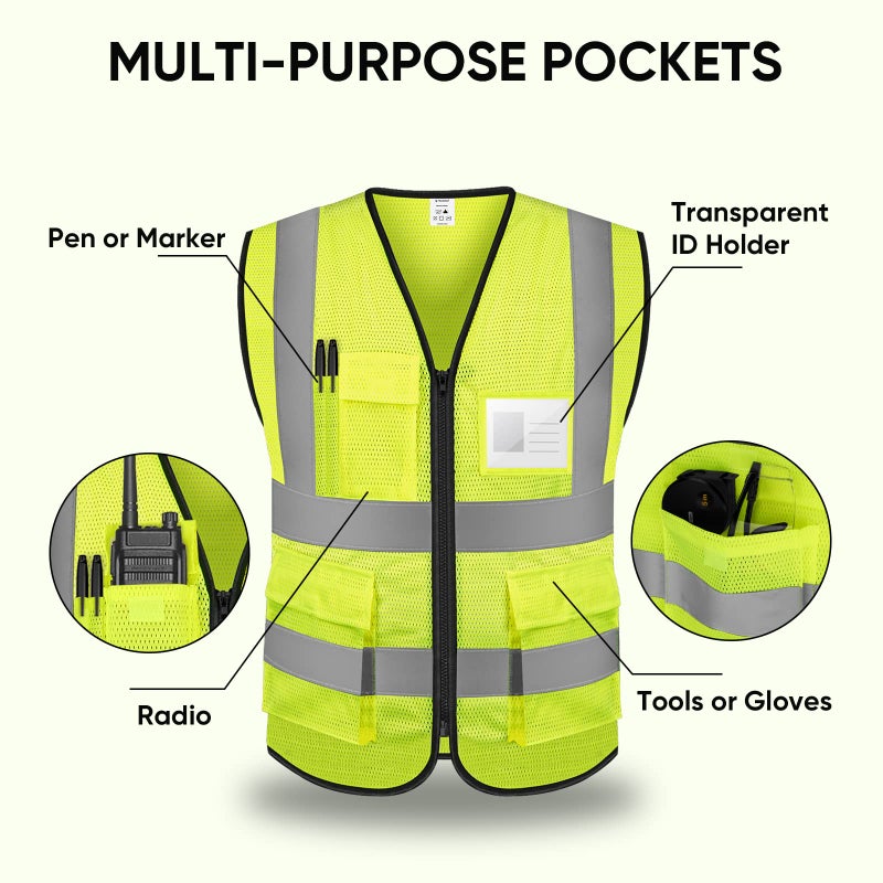 TICONN Reflective Safety Vest High Visibility Class II Mesh Vest for Women & Men Meets ANSI Standards (1PK, Yellow, L) - Image 4