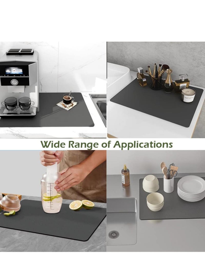 Captaintech Dish Drying Diatomaceous Earth Mat, Absorbent Drip Protector Drainer, Coffee Bar Pad, Sink Draining Board Mat (24 * 15.75 inch) for Kitchen, Bathroom, Toilet Counter Top– Dark Grey - Image 2