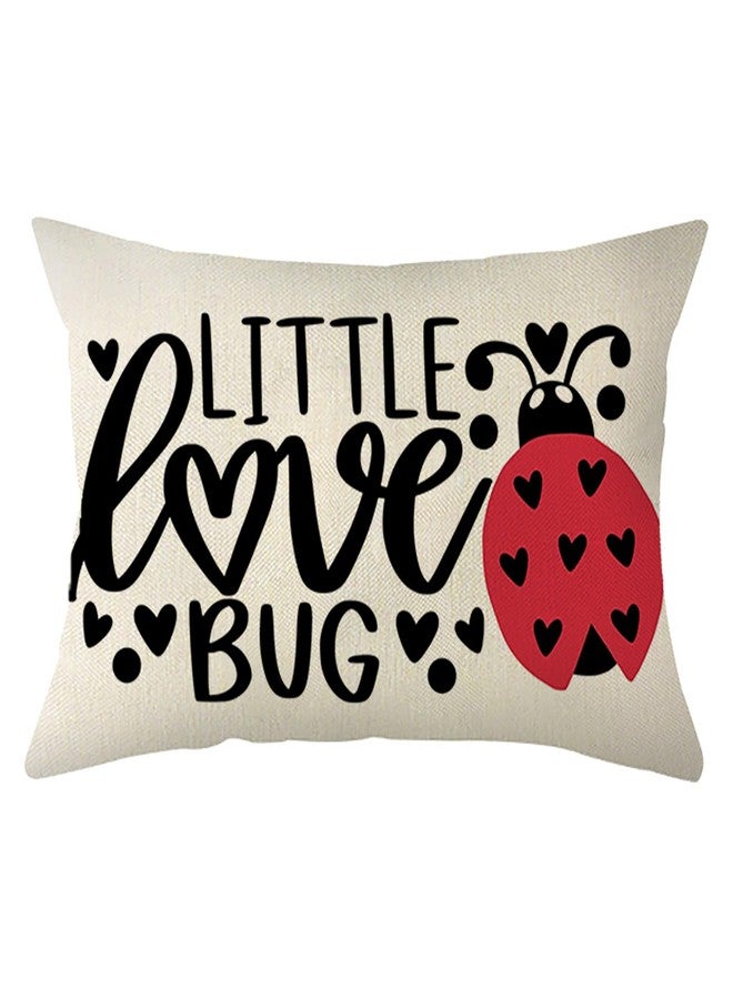 Ogiselestyle Valentine Little Love Bug Ladybug Throw Pillow Cover, 12 x 20 Inch Valentine's Day Love Cushion Case Decoration for Sofa Couch - Image 1