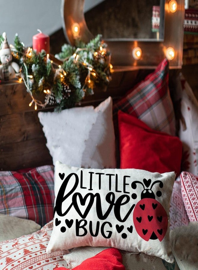 Ogiselestyle Valentine Little Love Bug Ladybug Throw Pillow Cover, 12 x 20 Inch Valentine's Day Love Cushion Case Decoration for Sofa Couch - Image 2