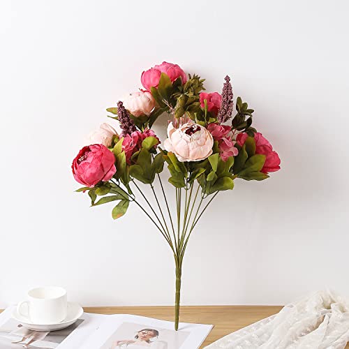 Duovlo Fake Flowers Vintage Artificial Peony Silk Flowers Wedding Home Decoration,Pack of 1 (Dark Pink) - Image 3