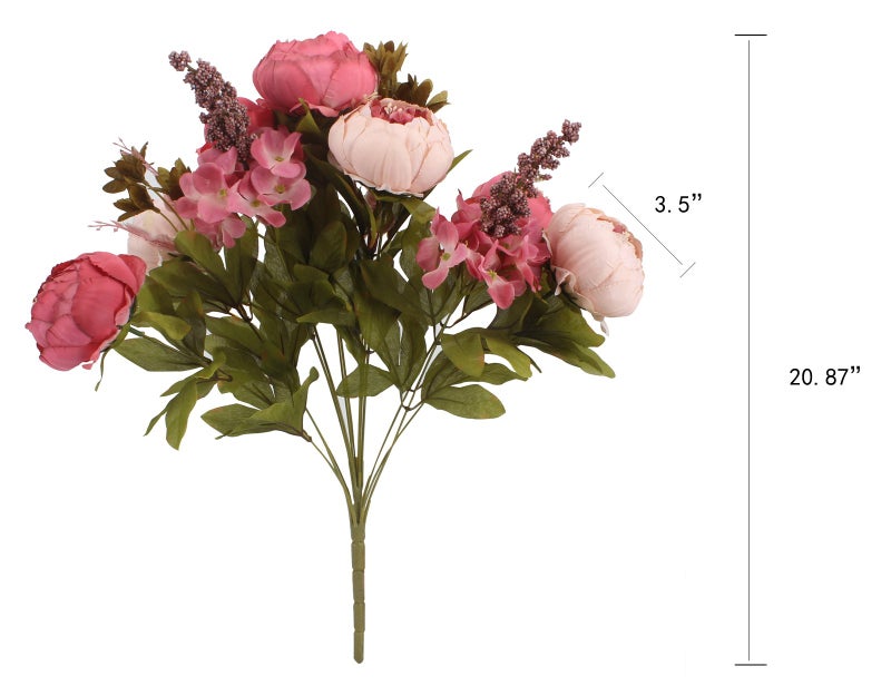 Duovlo Fake Flowers Vintage Artificial Peony Silk Flowers Wedding Home Decoration,Pack of 1 (Dark Pink) - Image 2