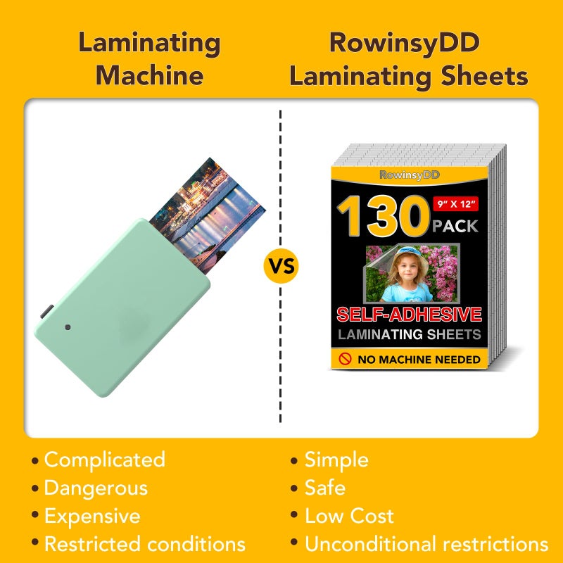 RowinsyDD 130 PCS Self-Adhesive Laminating Sheets, 9 x 12 Inches Clear Laminating Sheets No Machine Needed Self Sealing Laminate Sheets - Image 4
