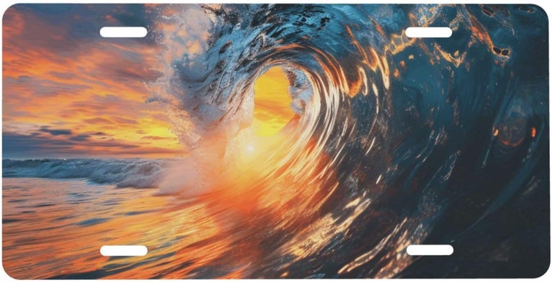 Ocean Wave Sunset Front License Plate for Women Men Funny Car License Plates with 4 Holes Aluminum Metal Novelty Vanity Tag Cover Rust-Proof Us Canada Car Decor Accessory 6 * 12 Inches 162 - Image 1
