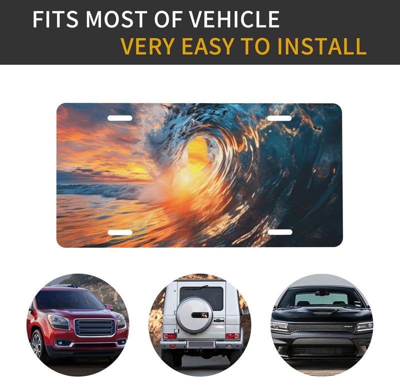 Ocean Wave Sunset Front License Plate for Women Men Funny Car License Plates with 4 Holes Aluminum Metal Novelty Vanity Tag Cover Rust-Proof Us Canada Car Decor Accessory 6 * 12 Inches 162 - Image 5