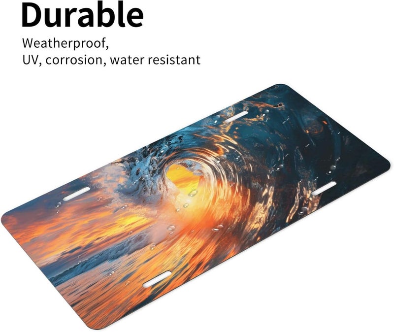 Ocean Wave Sunset Front License Plate for Women Men Funny Car License Plates with 4 Holes Aluminum Metal Novelty Vanity Tag Cover Rust-Proof Us Canada Car Decor Accessory 6 * 12 Inches 162 - Image 4