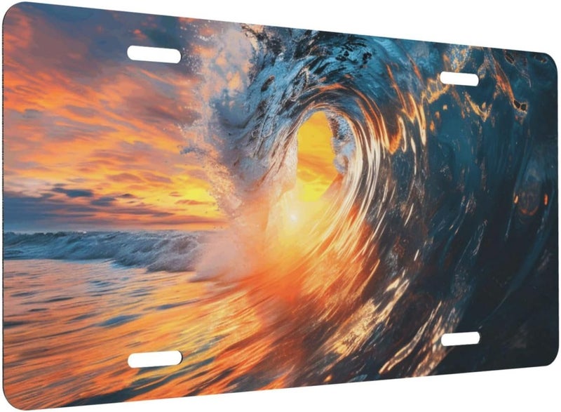 Ocean Wave Sunset Front License Plate for Women Men Funny Car License Plates with 4 Holes Aluminum Metal Novelty Vanity Tag Cover Rust-Proof Us Canada Car Decor Accessory 6 * 12 Inches 162 - Image 2