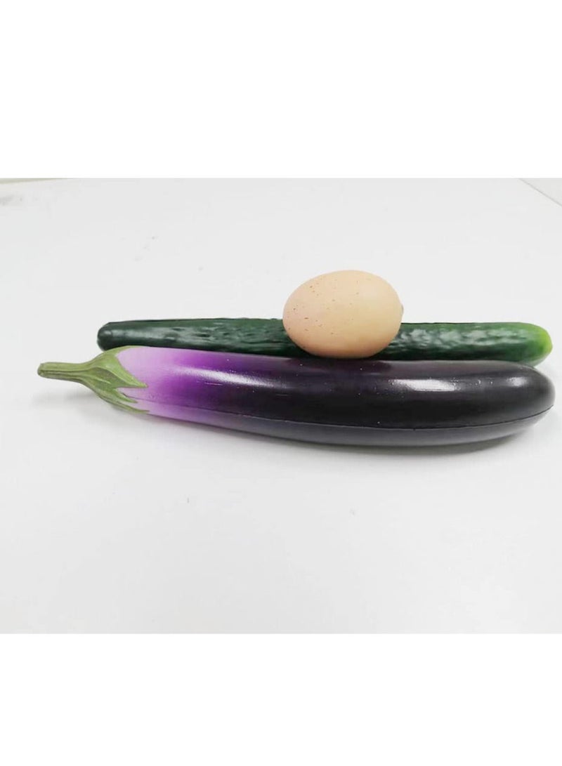 3 PCS Artificial Eggplant, Cucumber, Egg, 2 PCS Lifelike Soft PU Cucumber&Eggplant, 1 PCS Simulated Egg, Fake Food Vegetable for Decoration, Photography, Home, Office - Image 5
