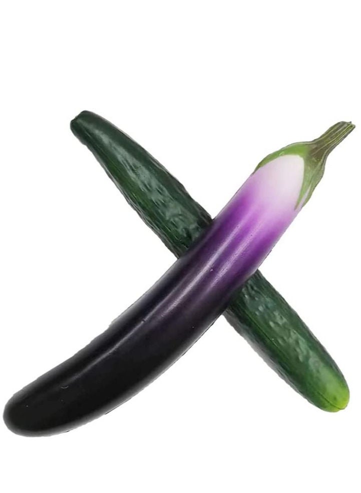 3 PCS Artificial Eggplant, Cucumber, Egg, 2 PCS Lifelike Soft PU Cucumber&Eggplant, 1 PCS Simulated Egg, Fake Food Vegetable for Decoration, Photography, Home, Office - Image 2