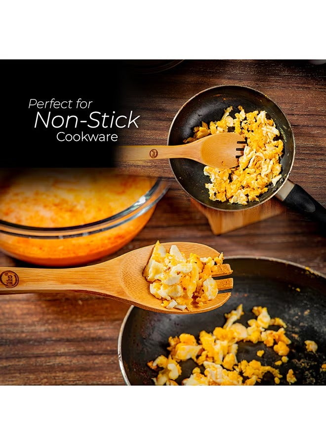 BASURRAH 5 Piece Wooden Cooking Spoon Set with Holder Beige/Brown - Image 4