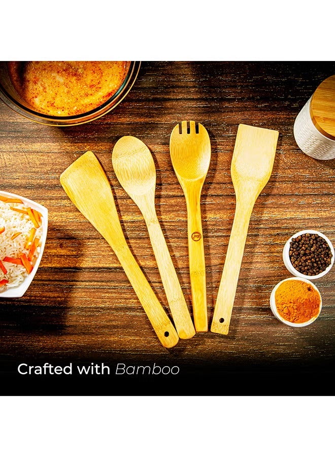 BASURRAH 5 Piece Wooden Cooking Spoon Set with Holder Beige/Brown - Image 5