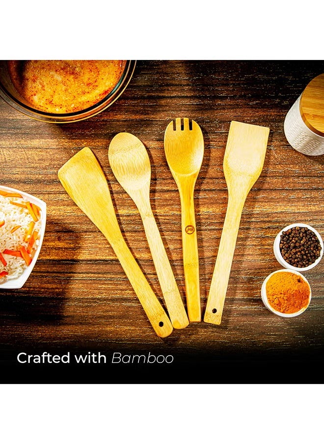 BASURRAH 5 Piece Wooden Cooking Spoon Set with Holder Beige/Brown  - Image 4