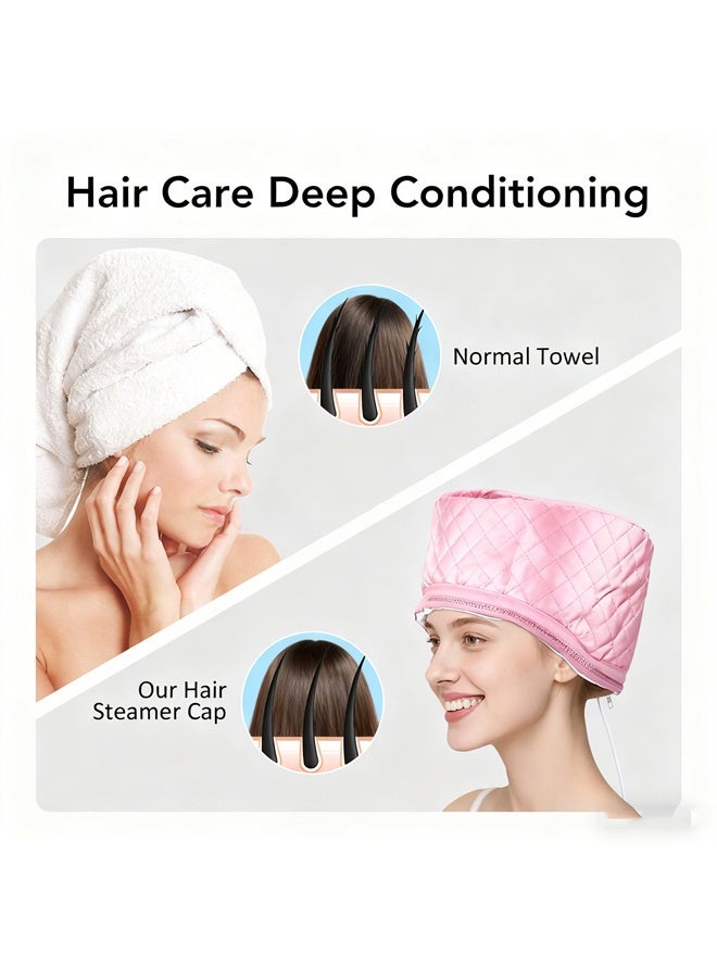 هومستر كاب الحرارة للتكييف العميق مع تسخين ، كاب الحراري ، كاب البخار للشعر الطبيعي ، كاب سبا الحرارة الكهربائية المحمولة للاستخدام المنزلي ، الوردي - Image 4