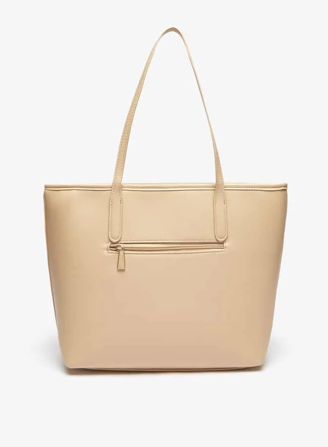 Flora Bella By Shoexpress Women Solid Tote Bag with Double Handles and Zip Closure