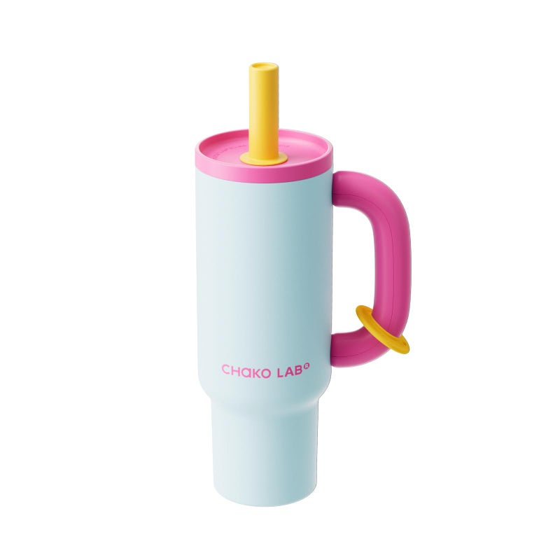 CHAKO LAB BaWang Insulated Stainless Steel Tumbler | Tumbler with Handle and Straw 33oz | Cup Holder Friendly for Travel | Leakproof Water Bottle | BPA-Free | 316 stainless steel liner| pinkï¼†blue - Image 1