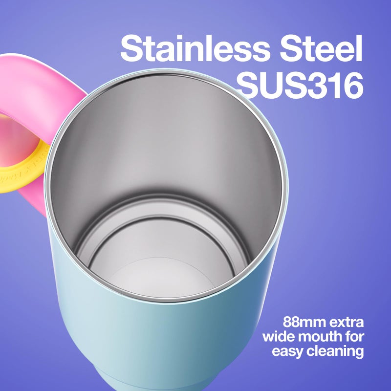 CHAKO LAB BaWang Insulated Stainless Steel Tumbler | Tumbler with Handle and Straw 33oz | Cup Holder Friendly for Travel | Leakproof Water Bottle | BPA-Free | 316 stainless steel liner| pinkï¼†blue - Image 4