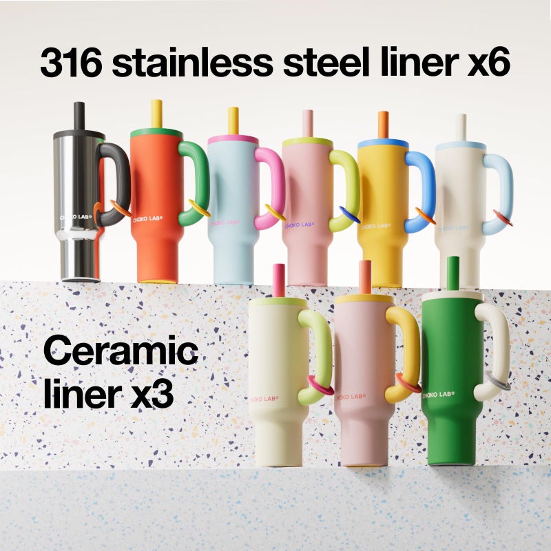 CHAKO LAB BaWang Insulated Stainless Steel Tumbler | Tumbler with Handle and Straw 33oz | Cup Holder Friendly for Travel | Leakproof Water Bottle | BPA-Free | 316 stainless steel liner| pinkï¼†blue - Image 2