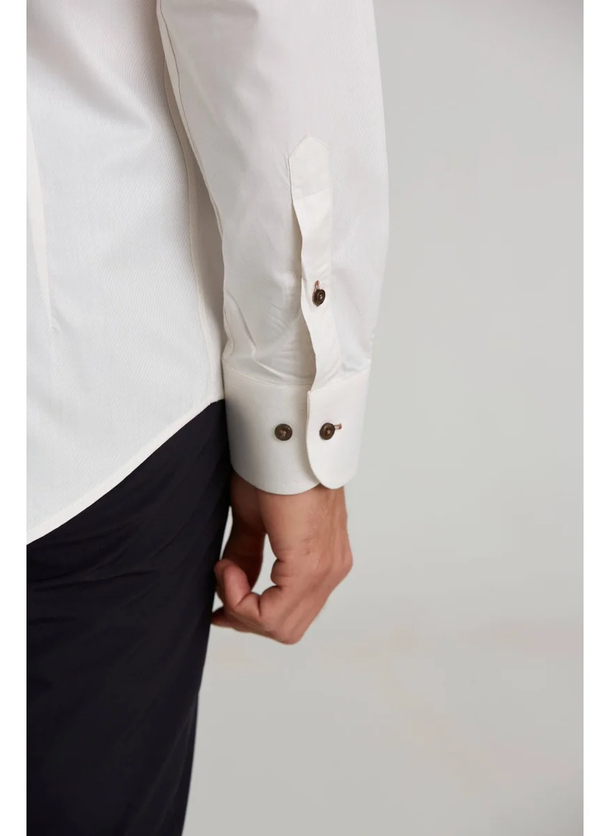 Bisse Sports Shirt Modern Fit Long Sleeve Half Italian Collar Thick Diagonal Sports Ecru GMARS0222300207_D03