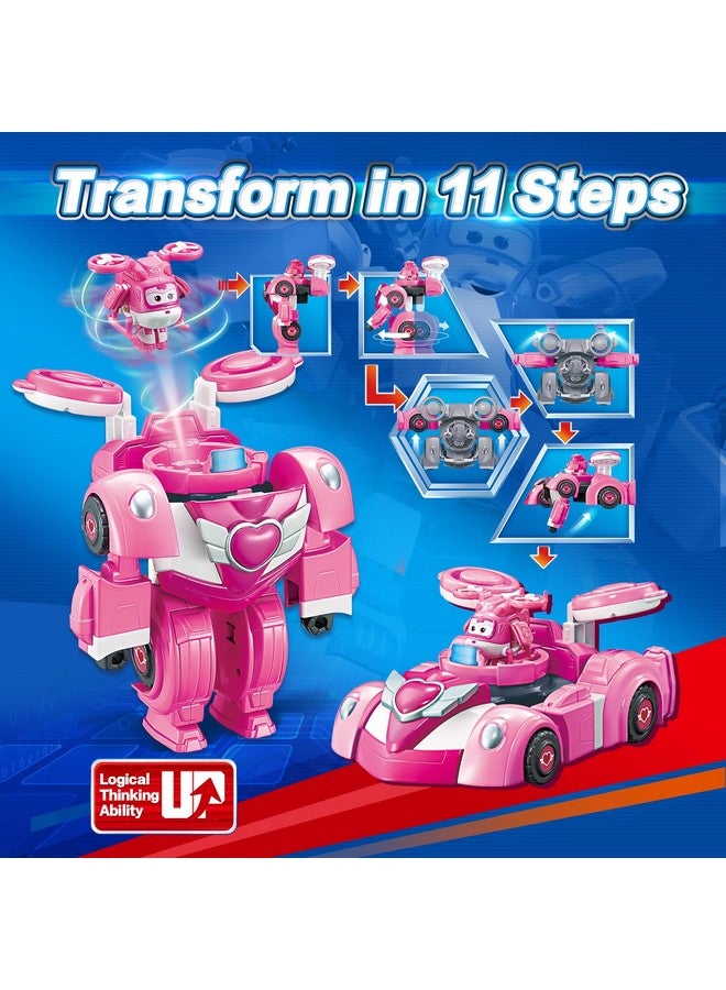 Super Wings Transformable Toys, 7" Super Robot and 2" Mini Dizzy Transforming Suit, 2 in 1 Racing Car-Robot Action Figure for Boys and Girls Age 3+, Gifts for Preschool Kids, Pink - Image 3
