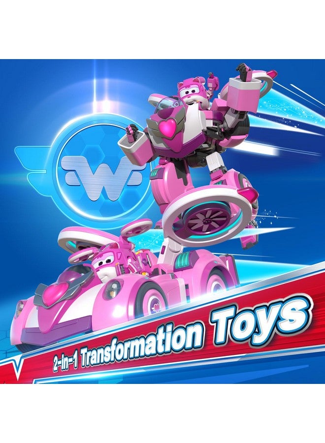 Super Wings Transformable Toys, 7" Super Robot and 2" Mini Dizzy Transforming Suit, 2 in 1 Racing Car-Robot Action Figure for Boys and Girls Age 3+, Gifts for Preschool Kids, Pink - Image 2