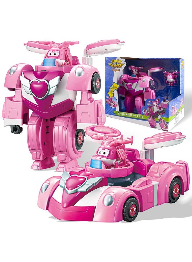 Super Wings Transformable Toys, 7" Super Robot and 2" Mini Dizzy Transforming Suit, 2 in 1 Racing Car-Robot Action Figure for Boys and Girls Age 3+, Gifts for Preschool Kids, Pink - Image 1