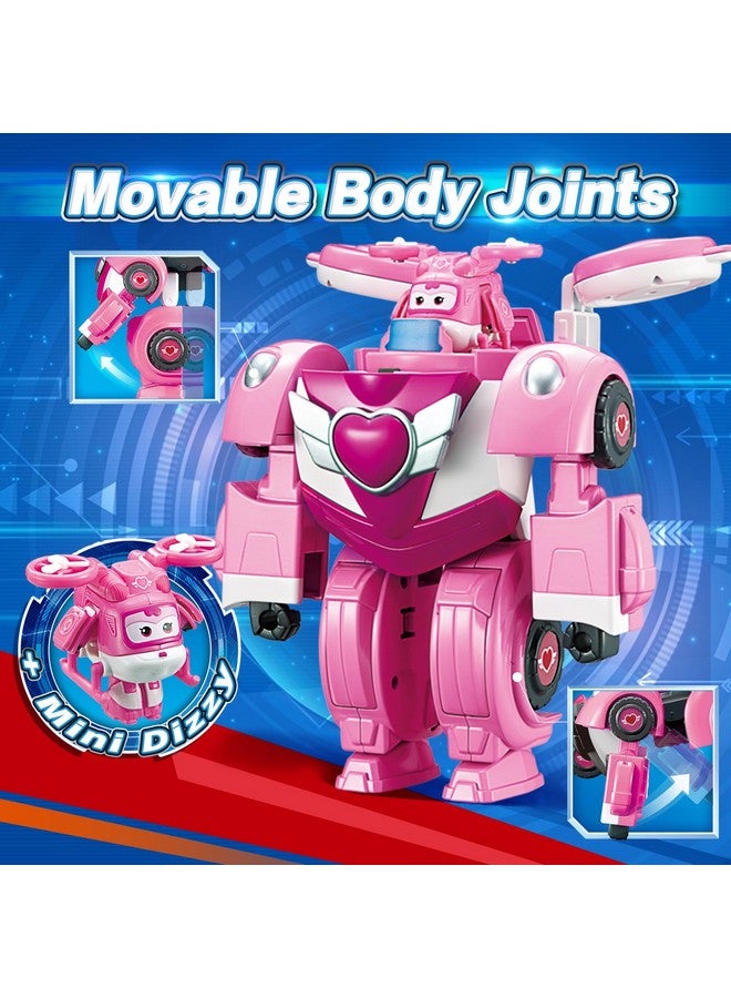Super Wings Transformable Toys, 7" Super Robot and 2" Mini Dizzy Transforming Suit, 2 in 1 Racing Car-Robot Action Figure for Boys and Girls Age 3+, Gifts for Preschool Kids, Pink - Image 4