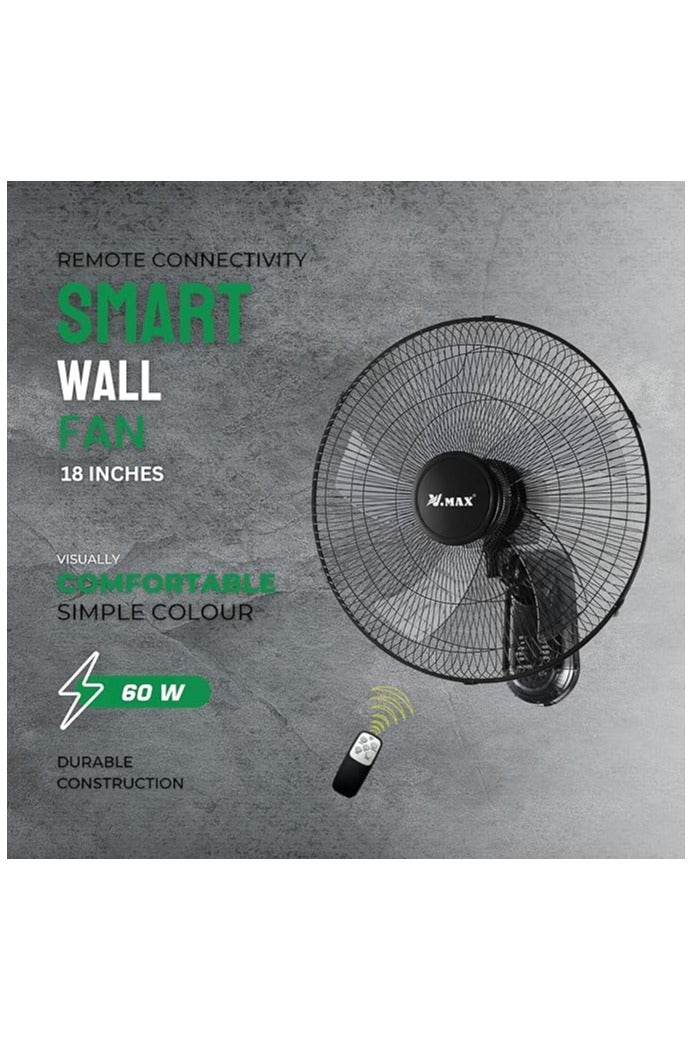 VMAX 18" 5 Blades High Airflow Pvc Wall-Mounted Fan With Remote, Pure Copper Motor, 3 Speeds, Quiet 180° Oscillation, VMAX - Image 2