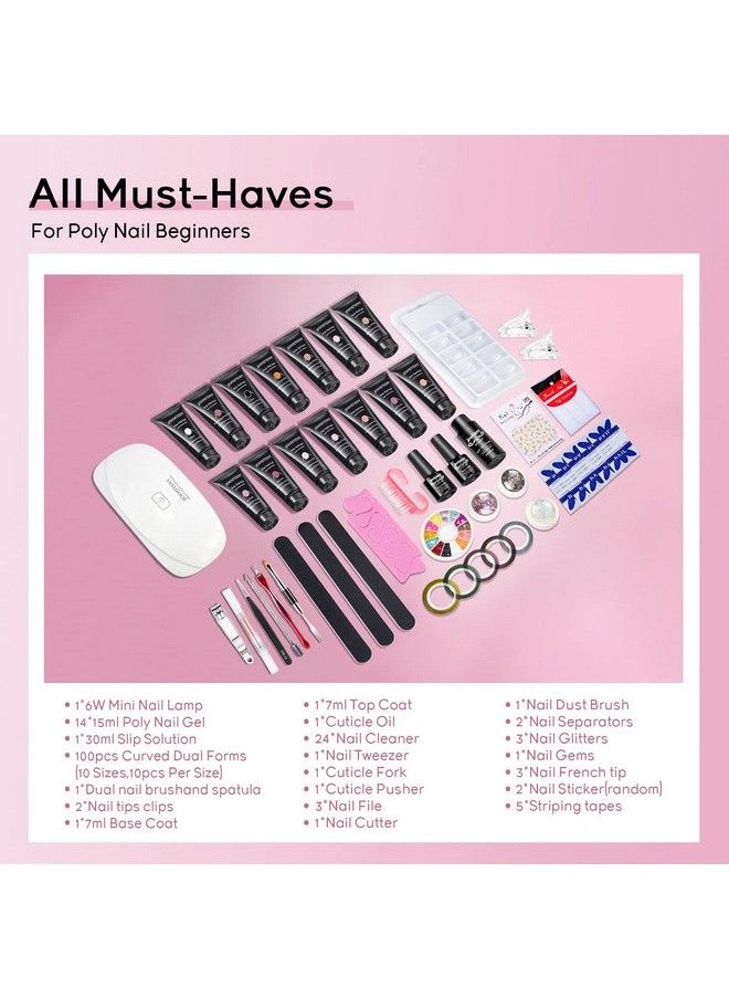 JEWHITENY - Poly Extension Gel Nail Kit 14 Pcs Poly Gel With Mini Nail Lamp Poly Nail Gel Kit With Slip Solution Basic Poly Gel Nail Art Tools Nail Art Design Beginner Kit - Image 1
