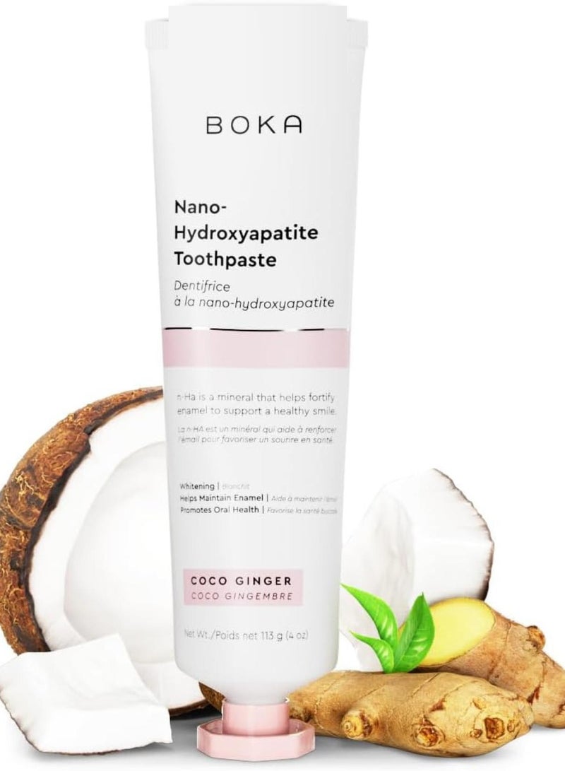 BOKA Fluoride Free Toothpaste - Nano Hydroxyapatite, Remineralizing, Sensitive Teeth, Whitening - Dentist Recommended for Adult, Kids Oral Care - Coco Ginger Flavor, 4 Fl Oz 1 Pk - US Manufactured - Image 1