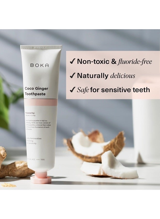 BOKA Fluoride Free Toothpaste - Nano Hydroxyapatite, Remineralizing, Sensitive Teeth, Whitening - Dentist Recommended for Adult, Kids Oral Care - Coco Ginger Flavor, 4 Fl Oz 1 Pk - US Manufactured - Image 2
