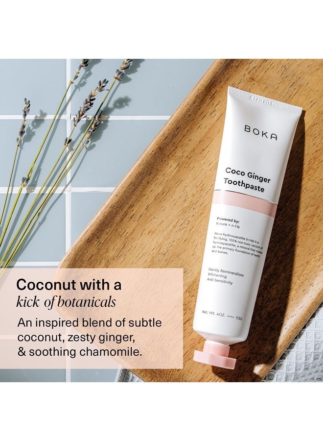 BOKA Fluoride Free Toothpaste - Nano Hydroxyapatite, Remineralizing, Sensitive Teeth, Whitening - Dentist Recommended for Adult, Kids Oral Care - Coco Ginger Flavor, 4 Fl Oz 1 Pk - US Manufactured - Image 3