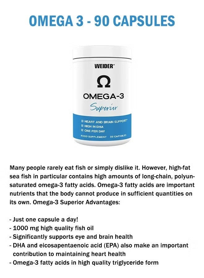 Weider Omega-3 Superior 90 Capsules – High Strength Fish Oil with EPA & DHA for Heart and Brain Support - Image 3