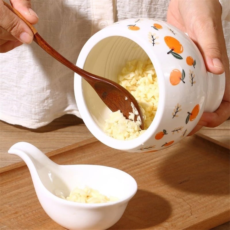 Garlic Presses High Temperature Ceramic Garlic Pounder Home Use Wooden Mortar and Pestle Grinding Set Kitchen Manual Pounder Herb Grinder Mortar and Pestle Set - Image 5