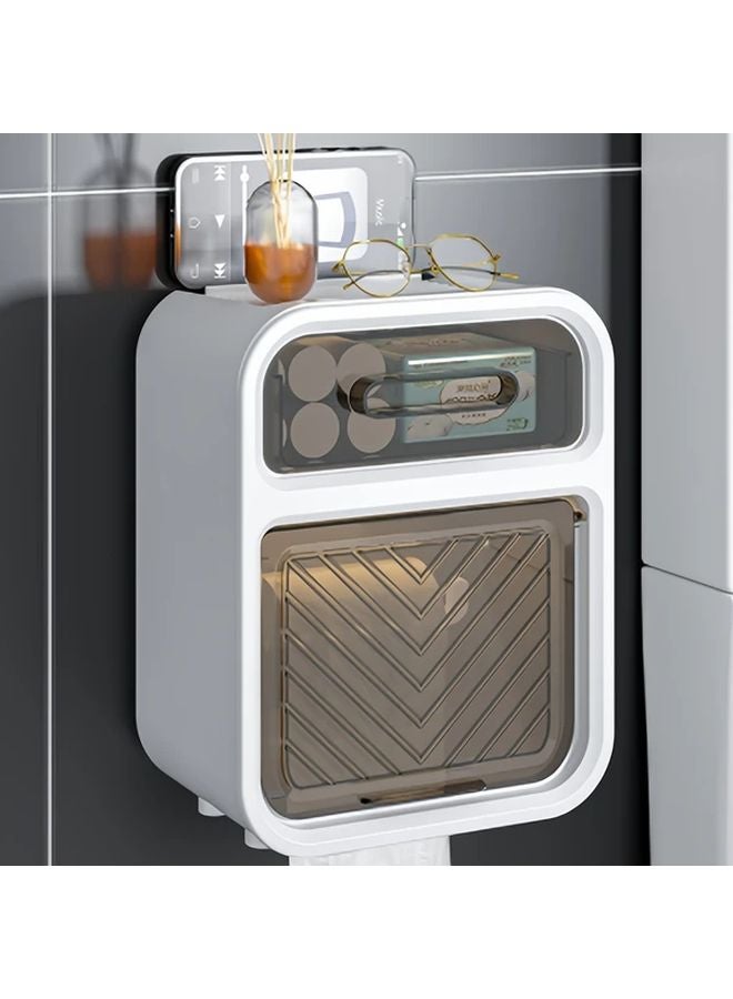 White Wall Mounted Tissue Box Holder No Drill Waterproof Bathroom Kitchen Storage - Image 3