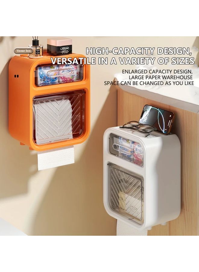 White Wall Mounted Tissue Box Holder No Drill Waterproof Bathroom Kitchen Storage - Image 5