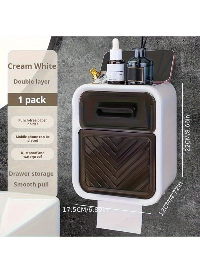 White Wall Mounted Tissue Box Holder No Drill Waterproof Bathroom Kitchen Storage - Image 1