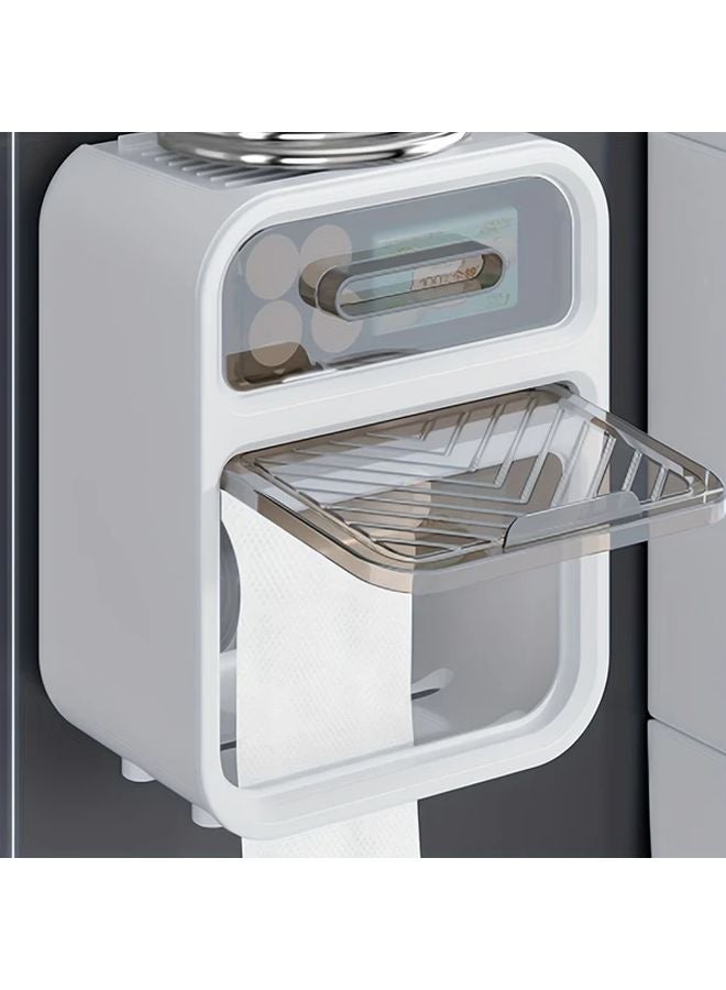 White Wall Mounted Tissue Box Holder No Drill Waterproof Bathroom Kitchen Storage - Image 2