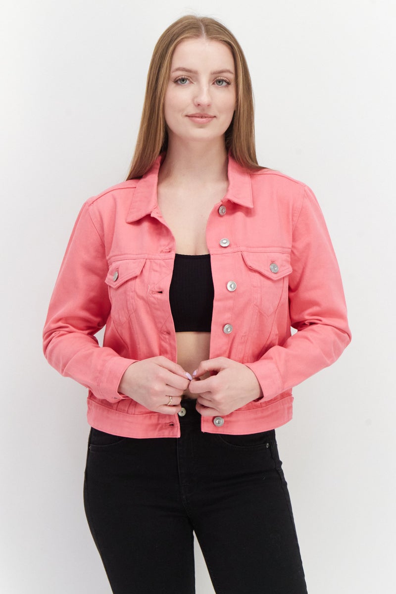 French Connection جاكيت جينز نسائي سادة، كركديه - Image 1