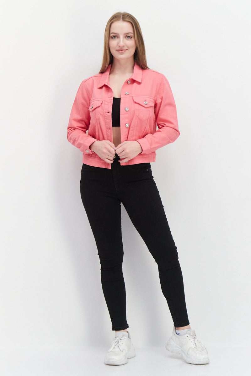 French Connection جاكيت جينز نسائي سادة، كركديه - Image 3