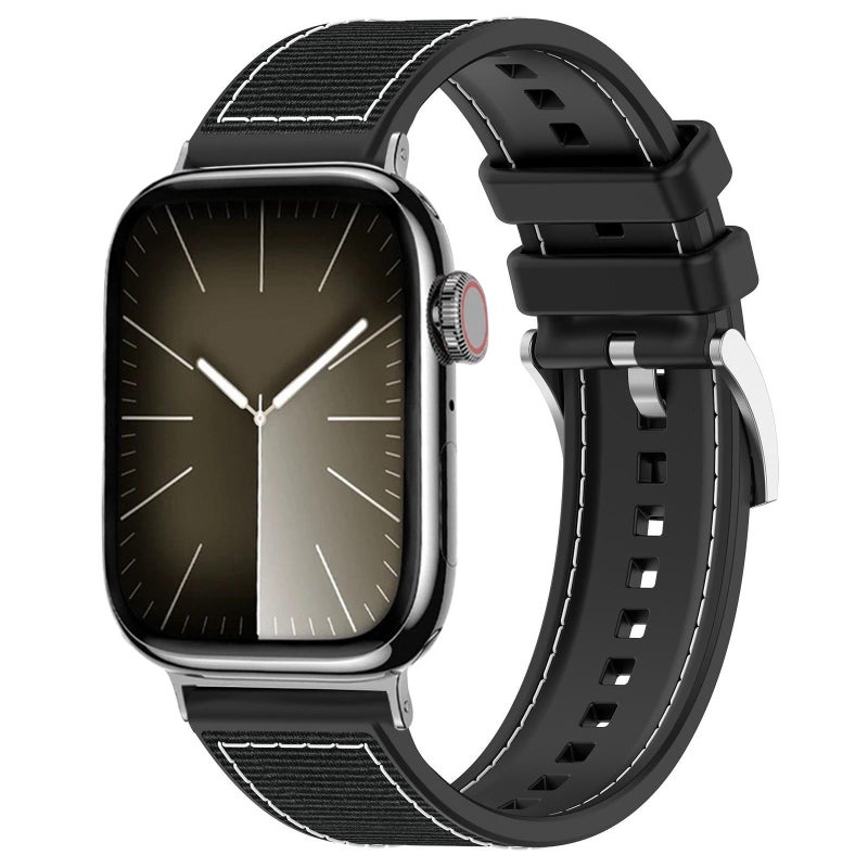 For Apple Watch 42 / 44 / 45 / 46 / 49mm 22mm xDfind Hybrid Nylon Braid Silicone Watch Band(Black)