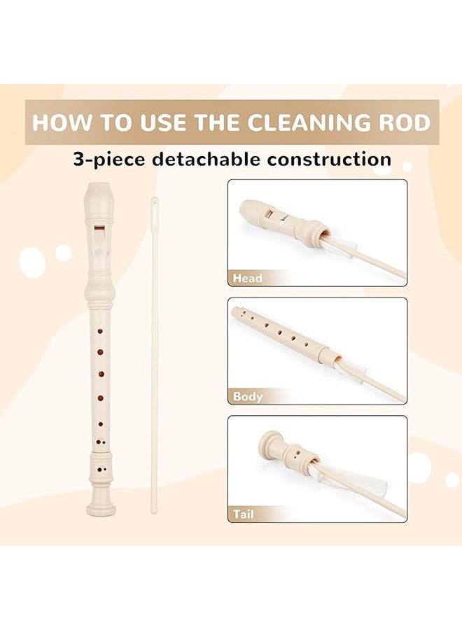 Soprano Recorder Musical Instrument for Beginners Kids Students at School – German Fingering 8 Hole Flute ABS Descendant Recorder with Cleaning Rod and Fingering Chart, Beige - Image 3