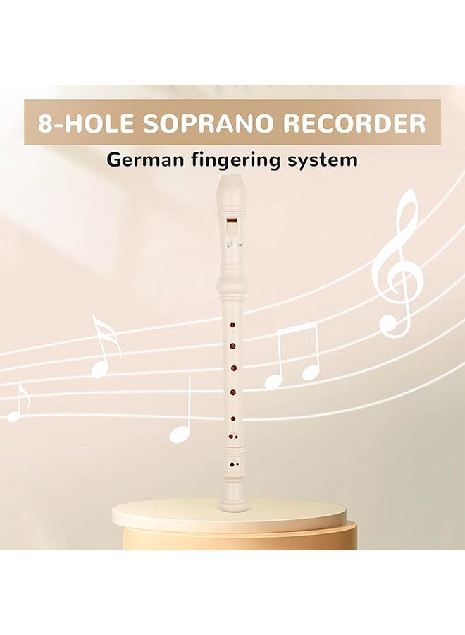 Soprano Recorder Musical Instrument for Beginners Kids Students at School – German Fingering 8 Hole Flute ABS Descendant Recorder with Cleaning Rod and Fingering Chart, Beige - Image 4