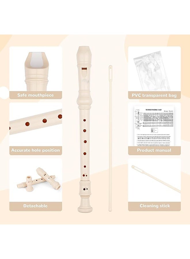 Soprano Recorder Musical Instrument for Beginners Kids Students at School – German Fingering 8 Hole Flute ABS Descendant Recorder with Cleaning Rod and Fingering Chart, Beige - Image 2